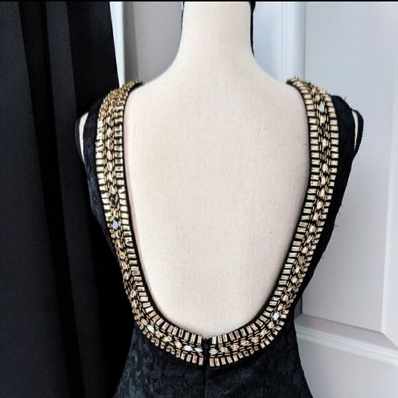 B. Darlin Black Lace Jewelled Backless Mini Dress - Picture 6 of 8